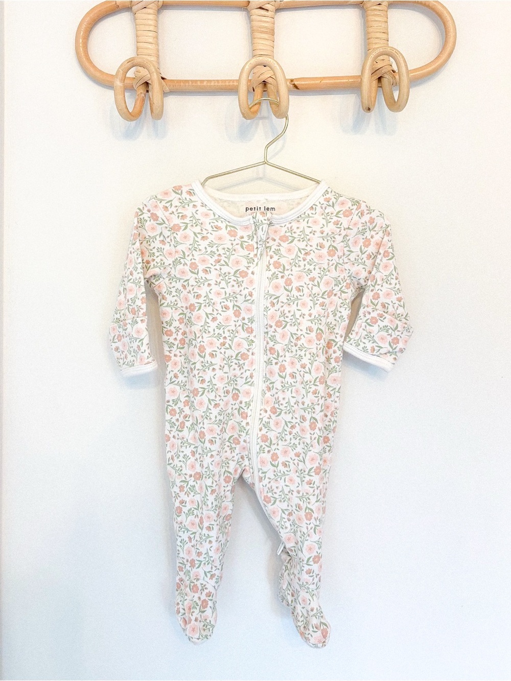 Petit Lem Pink & Green Floral Footed One-Piece